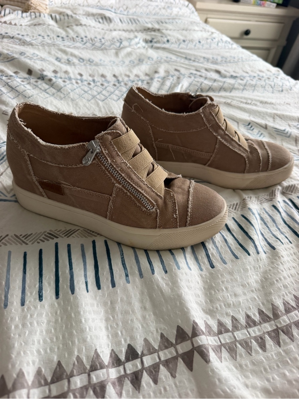 Blowfish Taupe Wedge Slip-On Booties with Side Zipper